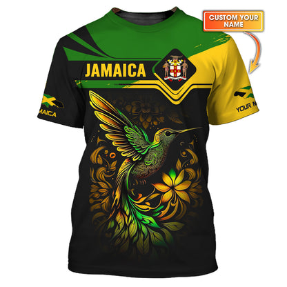 Camiseta personalizada con nombre en 3D de colibrí de Jamaica, regalo personalizado para amantes de Jamaica