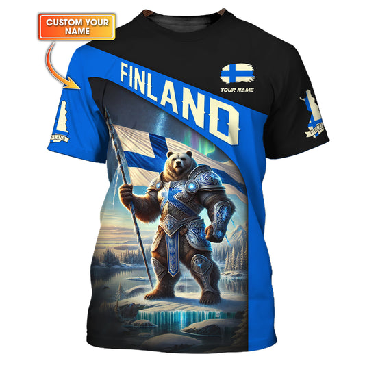 Custom T-Shirt Mighty Finnish Bear Warrior Personalized Name Gift For Finnish Lovers