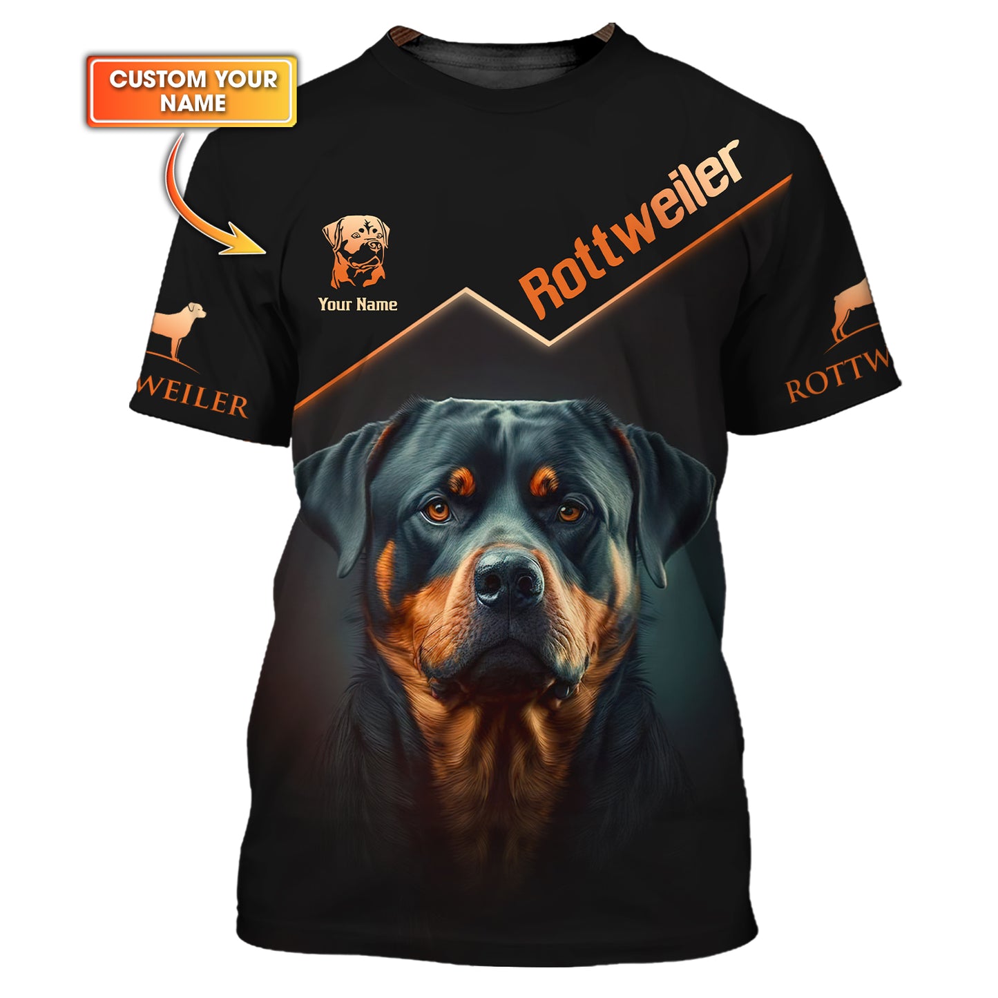 T-shirts Brave Rottweiler à impression 3D complète, cadeau personnalisé avec nom pour les amoureux du Rottweiler