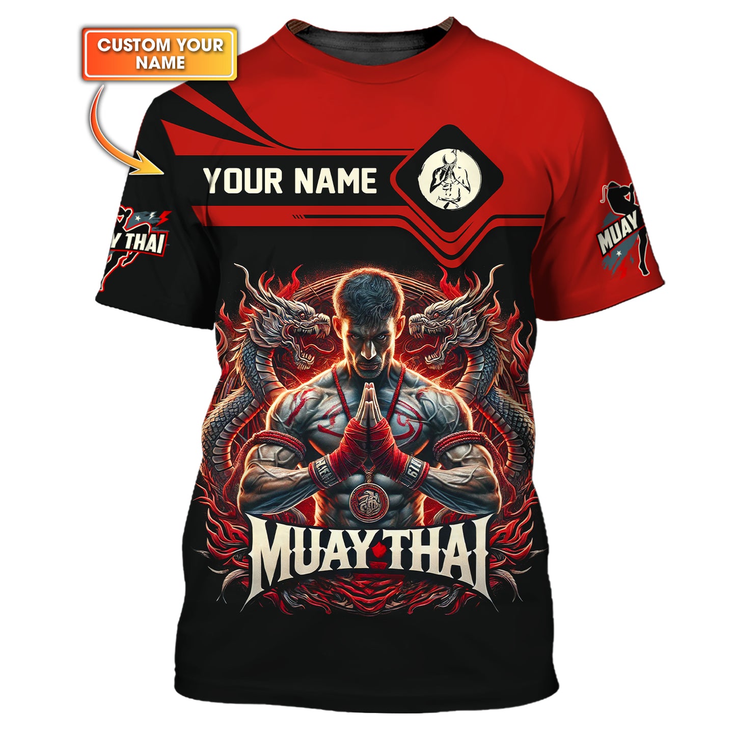 T-shirt personnalisé avec nom de combattant de dragon de Muay Thai Cadeau personnalisé avec nom pour les amateurs de Muay Thai