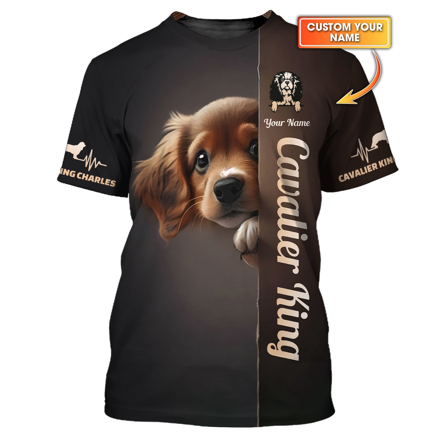 Camisetas con estampado 3D completo de Cavalier King Charles Spaniel para perros, regalo con nombre personalizado para amantes de los perros