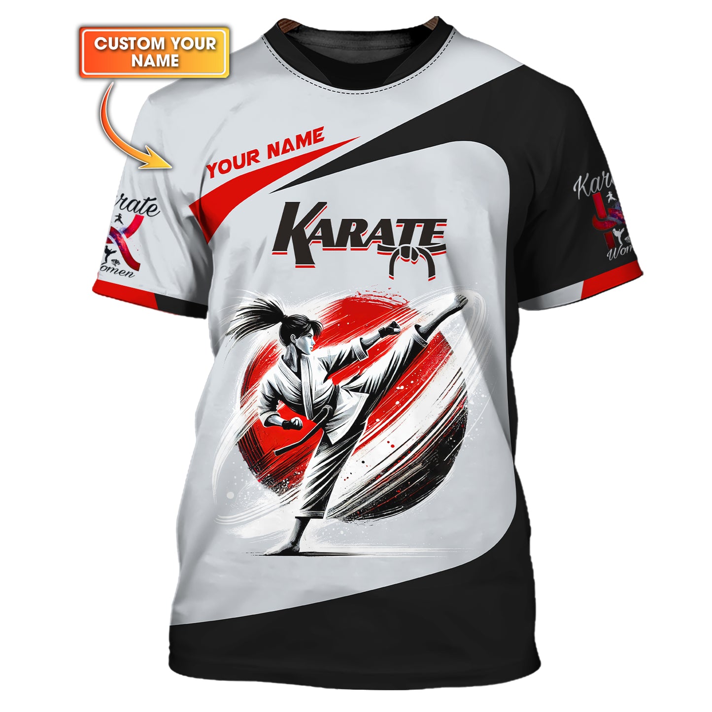 T-shirt de karaté pour femme avec nom personnalisé T-shirt de karaté 3D Cadeau personnalisé pour les amateurs de karaté