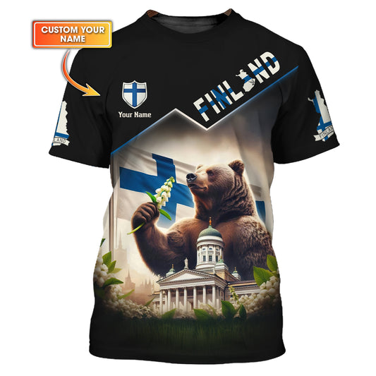 Camiseta con estampado 3D completo de El Rey León con la bandera de Finlandia, regalo con nombre personalizado para amantes finlandeses