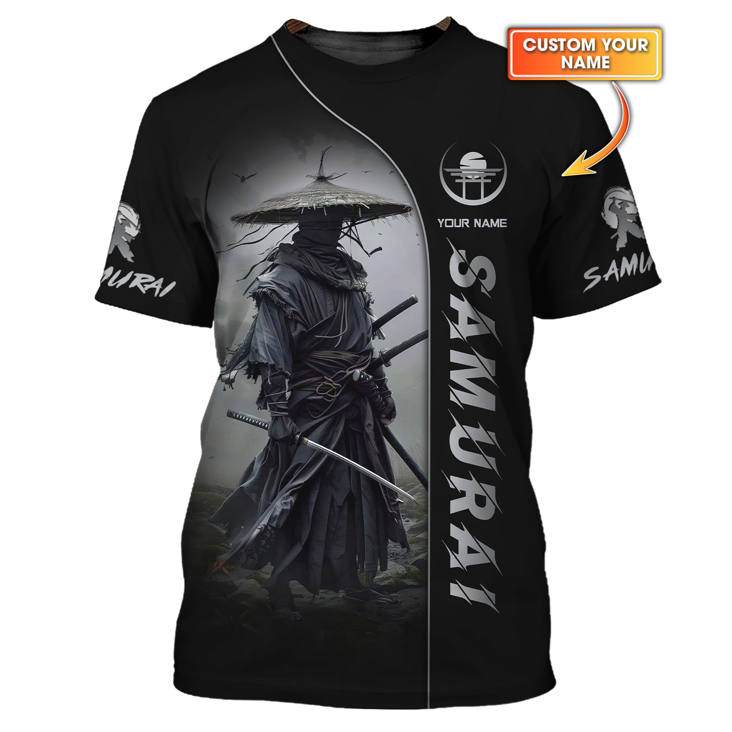 3D Full Print Dark Warrior Samurai T-Shirt Personalized Name Gift For Samurai Lovers