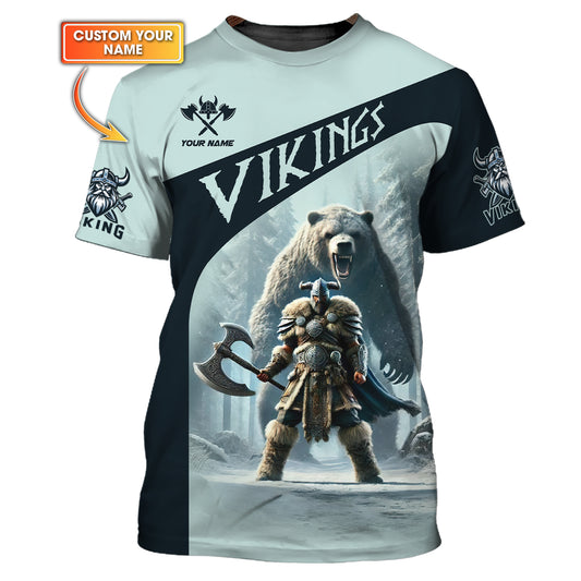 3D Full Print Viking Bear Warrior Spirit T-Shirt Personalized Name Gift For Viking Lovers