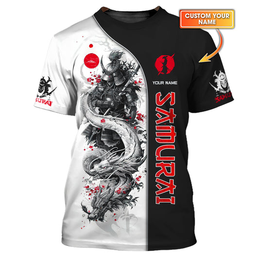 Samurai Custom Name Shirt White Dragon With Samurai 3D Shirts