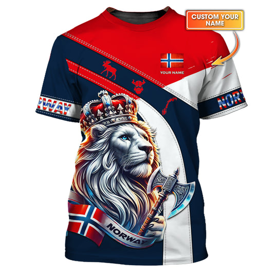 Camiseta con hacha y estampado 3D del rey león de Noruega, regalo personalizado con nombre para amantes noruegos