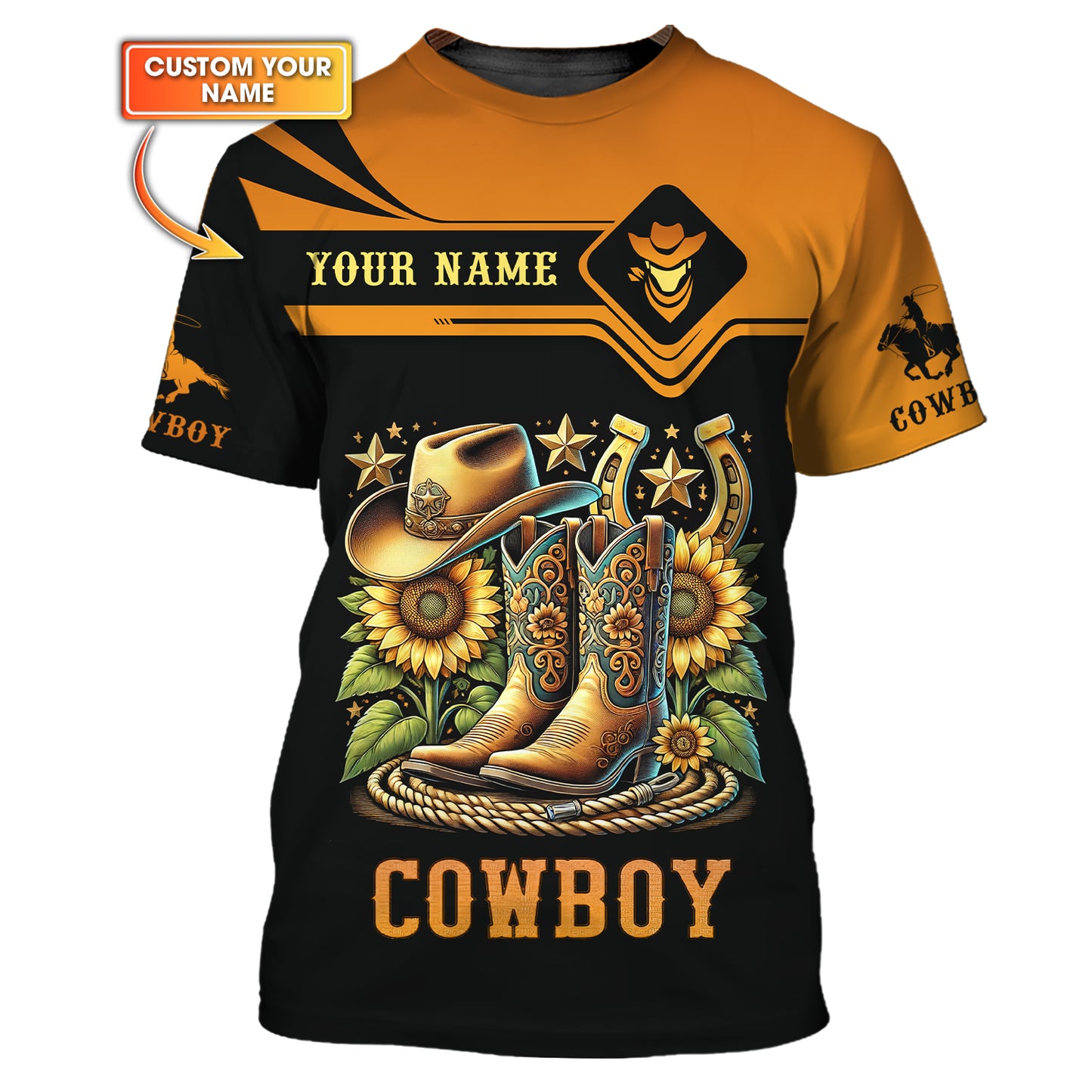 3D Full Print Cowboy Boots With Hat And Sunflowers T-Shirts Personalized Name Gift For Cowboy Lovers