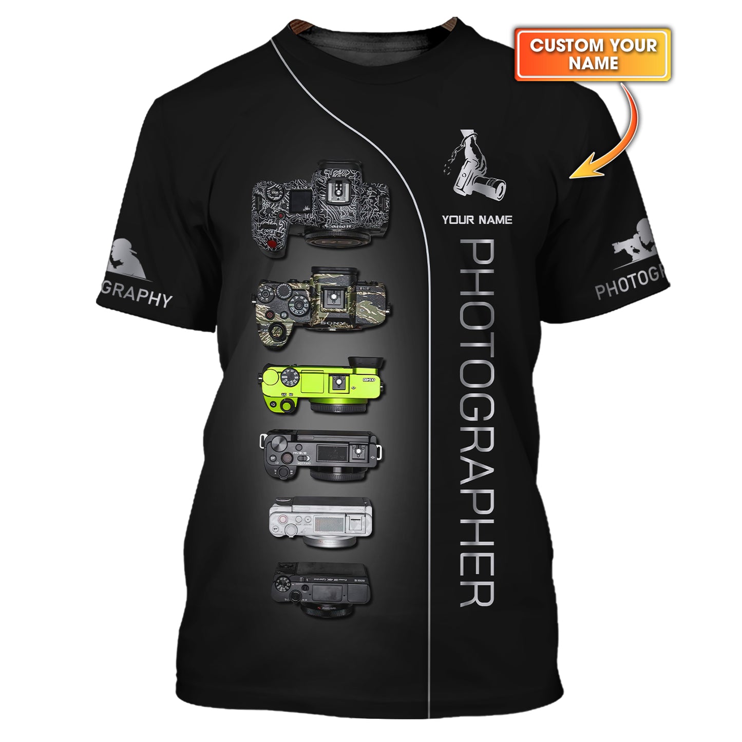 Personalized Photographer T-Shirt - Custom Name for Camera Lovers