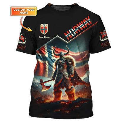 3D Full Print Norway Viking Warrior T-Shirt Personalized Name Gift For Norway Lovers