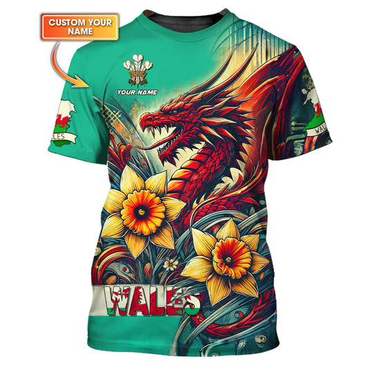 Camisetas personalizadas de Gales con dragón Camiseta con estampado completo en 3D de Gales Regalo para amantes de Gales