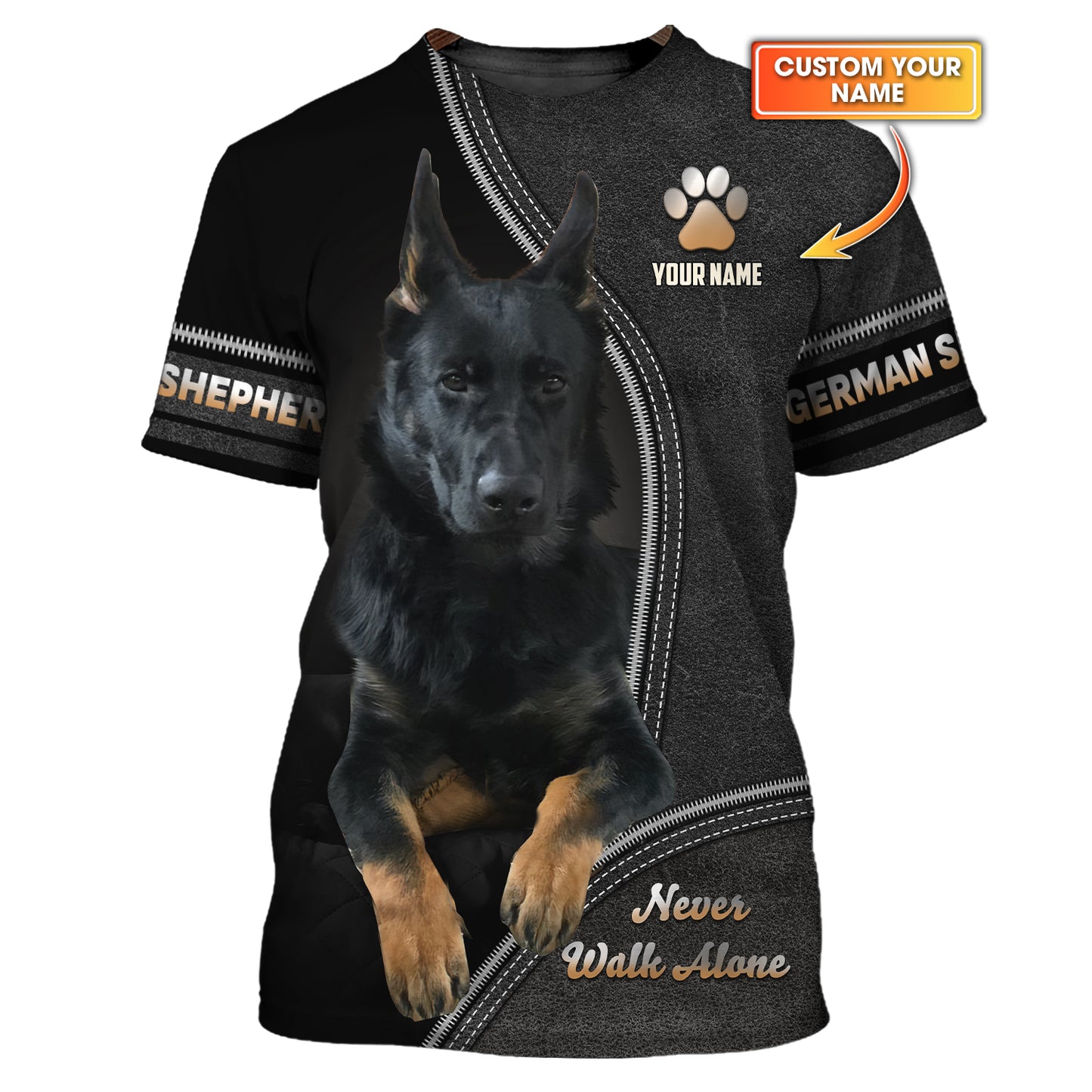 Camiseta 3D personalizada con el nombre de pastor alemán que nunca camina solo, regalo para amantes de los perros