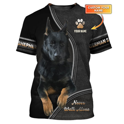 German Shepherd Personalized Name Never Walk Alone 3D Shirt Gift For Dog Lovers