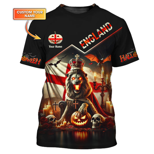 3D Full Print The Lion King Of England With Pumpkin Halloween Shirts Gift For England Lovers