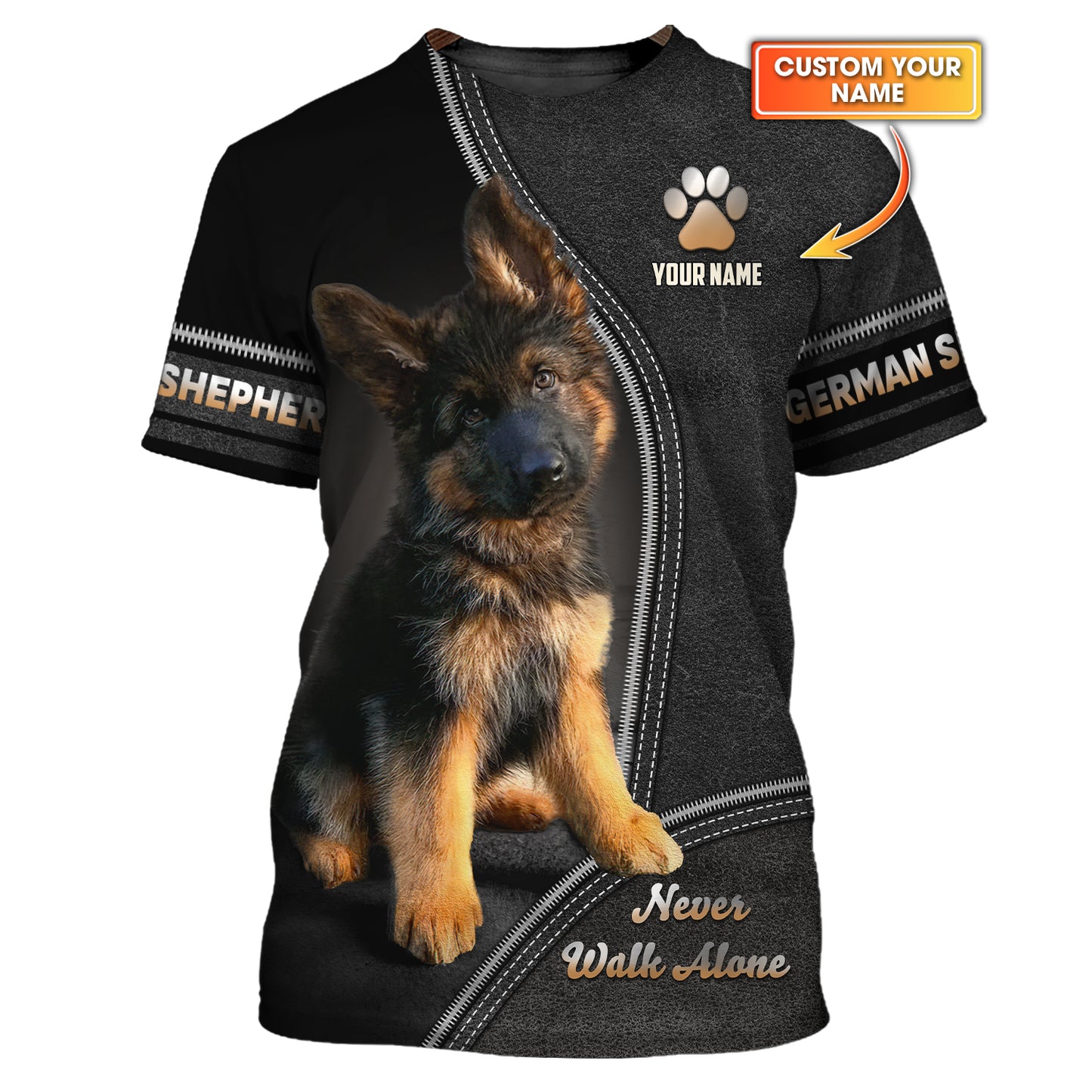 T-shirt personnalisé avec nom de berger allemand, cadeau pour les amoureux des chiens, ne marchez jamais seul, chemises 3D