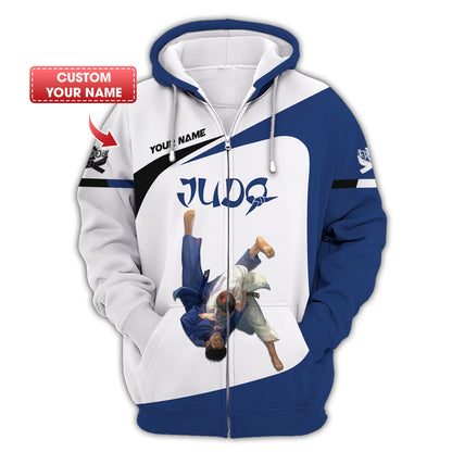 Sudadera con capucha y cremallera 3D con nombre personalizado de judo Regalo con nombre personalizado para amantes del judo