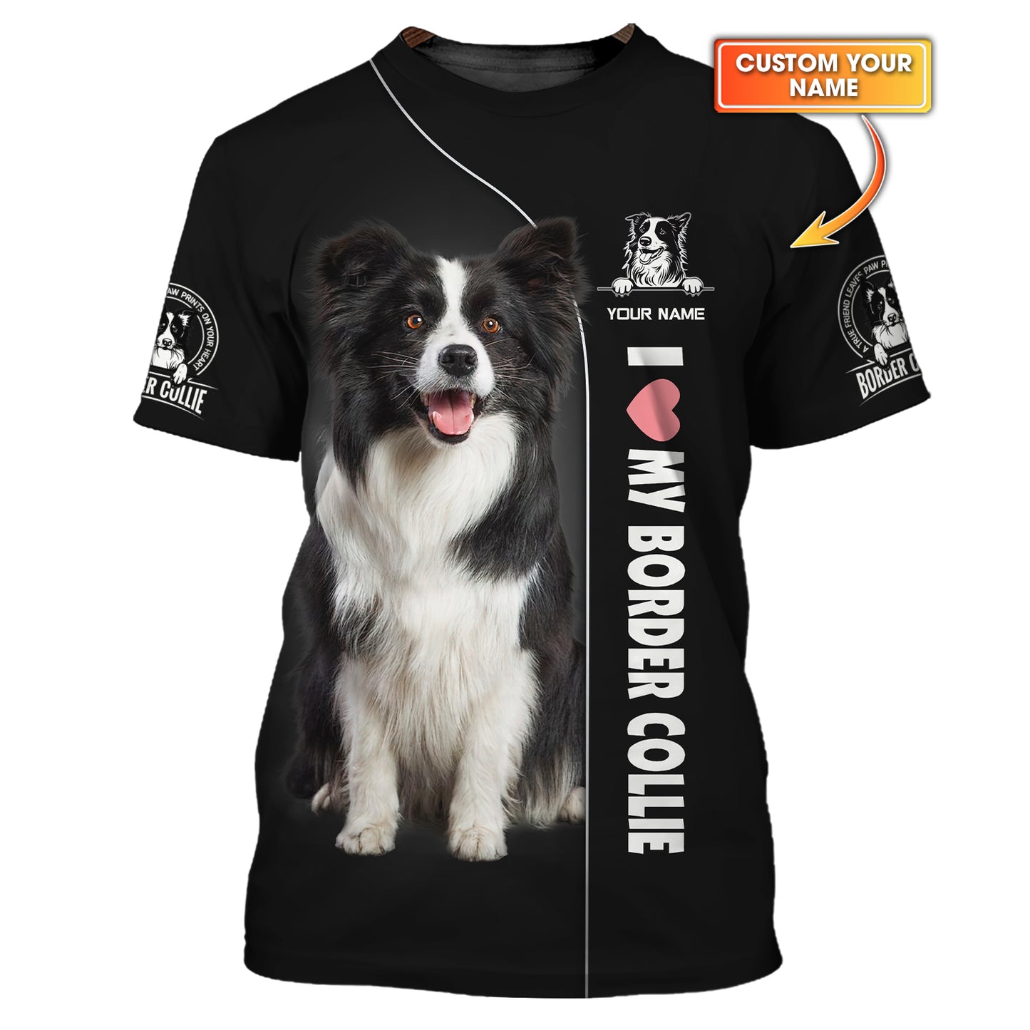 T-shirt personnalisé avec nom Border Collie, cadeau pour les amoureux des chiens, chemises 3D