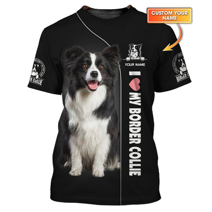 Camiseta con nombre personalizado de Border Collie, regalo para amantes de los perros, camisetas 3D