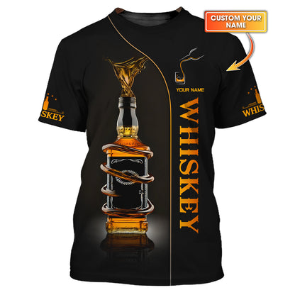 3D Full Print Custom Whiskey Bottle Splash T-shirt Personalized Name Gift For Whiskey Lovers