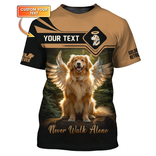 T-shirt personnalisé avec nom Golden Retriever en 3D, cadeau pour les amoureux des chiens