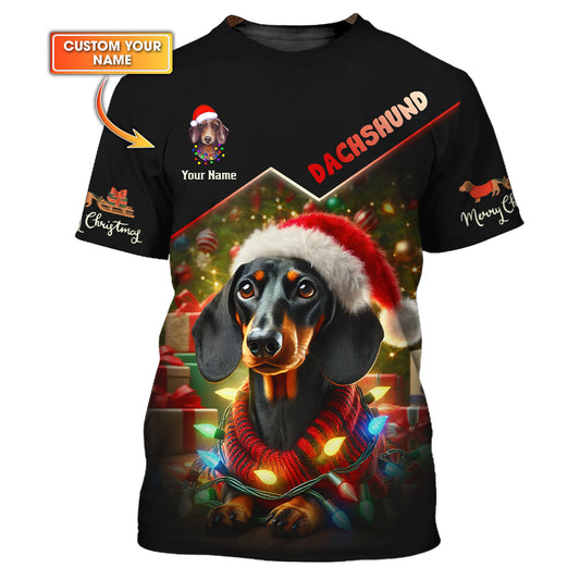 Merry Christmas Custom Name 3D T-Shirts Dachshund Shirt Gift For Dog Lovers