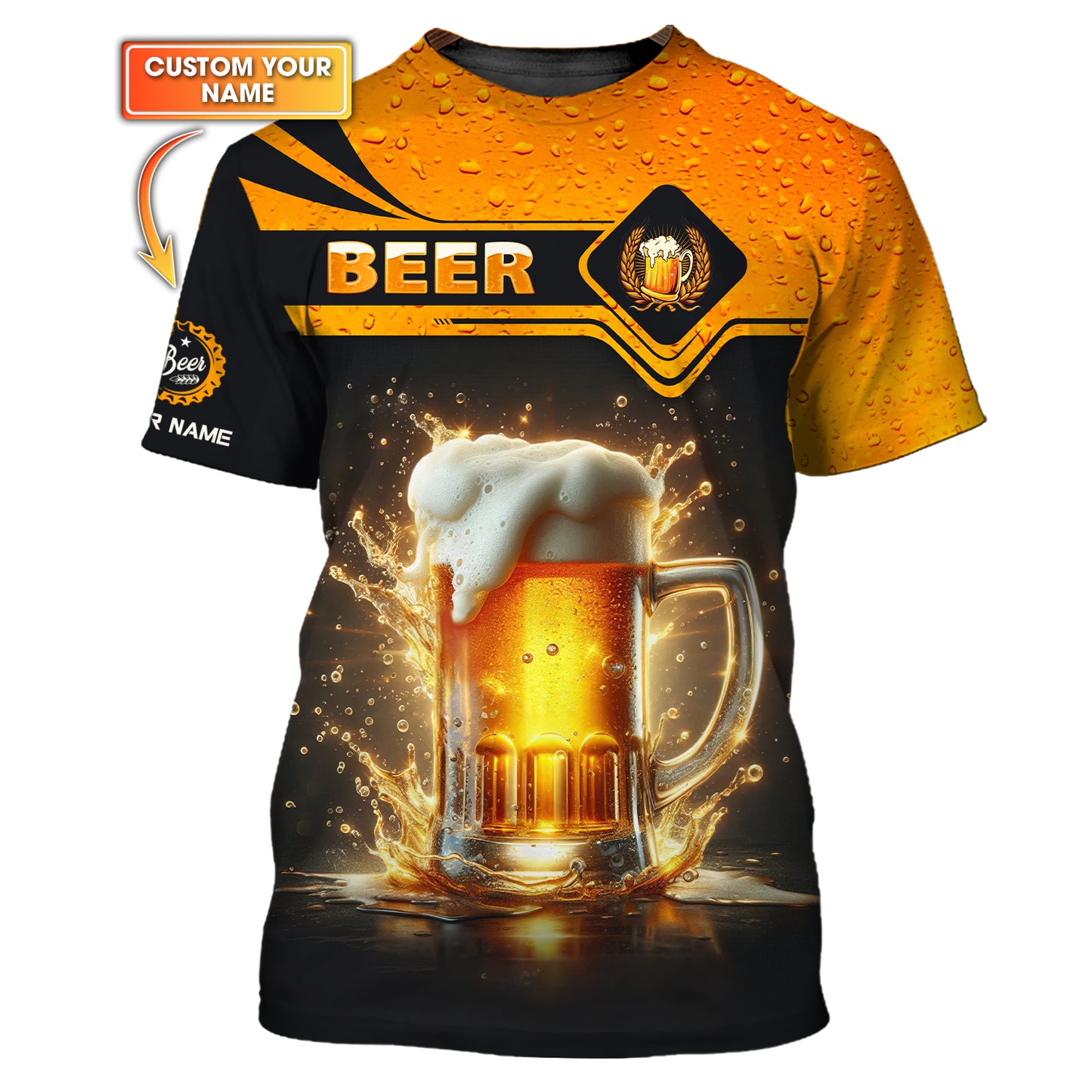 Camiseta unisex con taza de cerveza y nombre personalizado para amantes de la cerveza