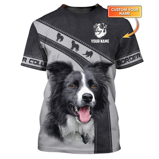 T-shirts Border Collie à impression 3D complète, cadeau personnalisé avec nom pour les amoureux des chiens