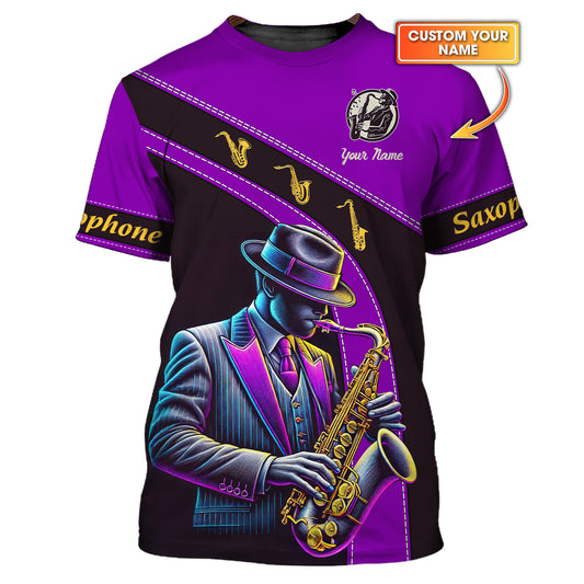 Camiseta personalizada con nombre en 3D de saxofón Regalo con nombre personalizado para amantes del saxofón