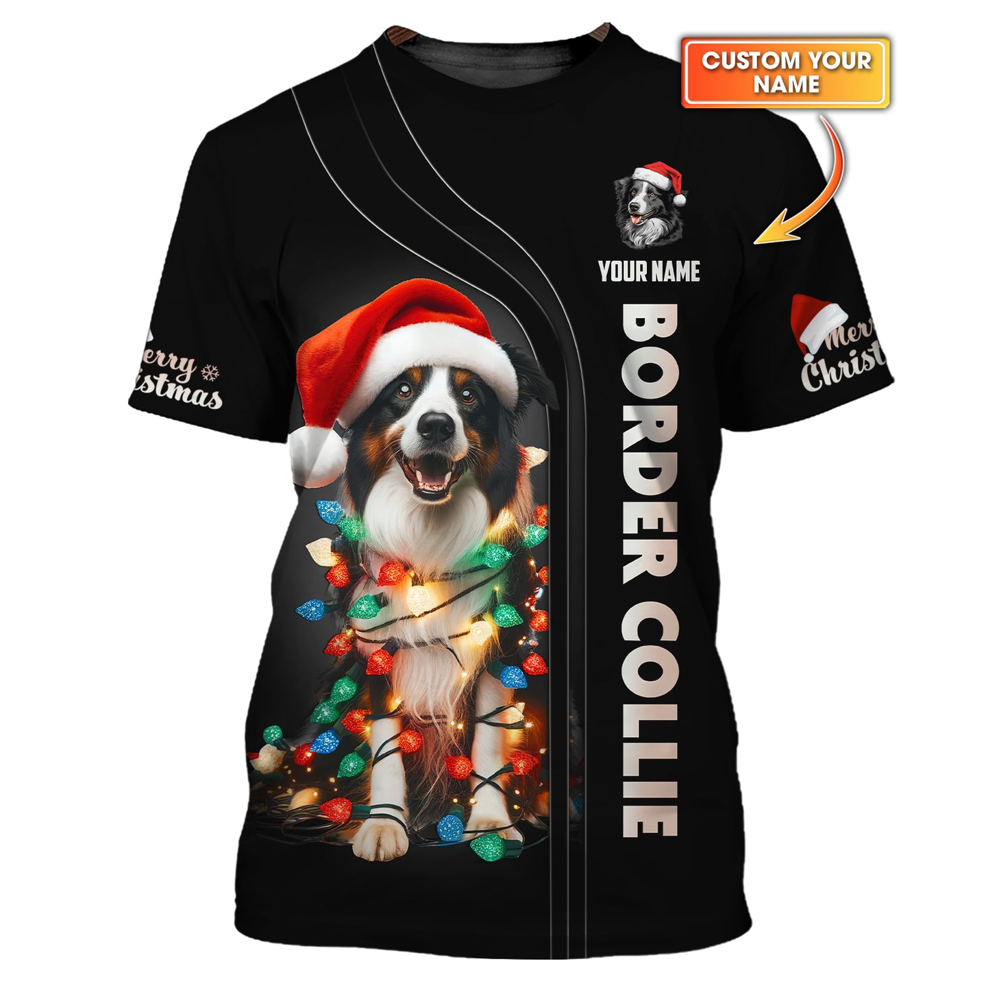 Border Collie Custom Name 3D Shirt Mery Christmas Gift For Dog Lovers