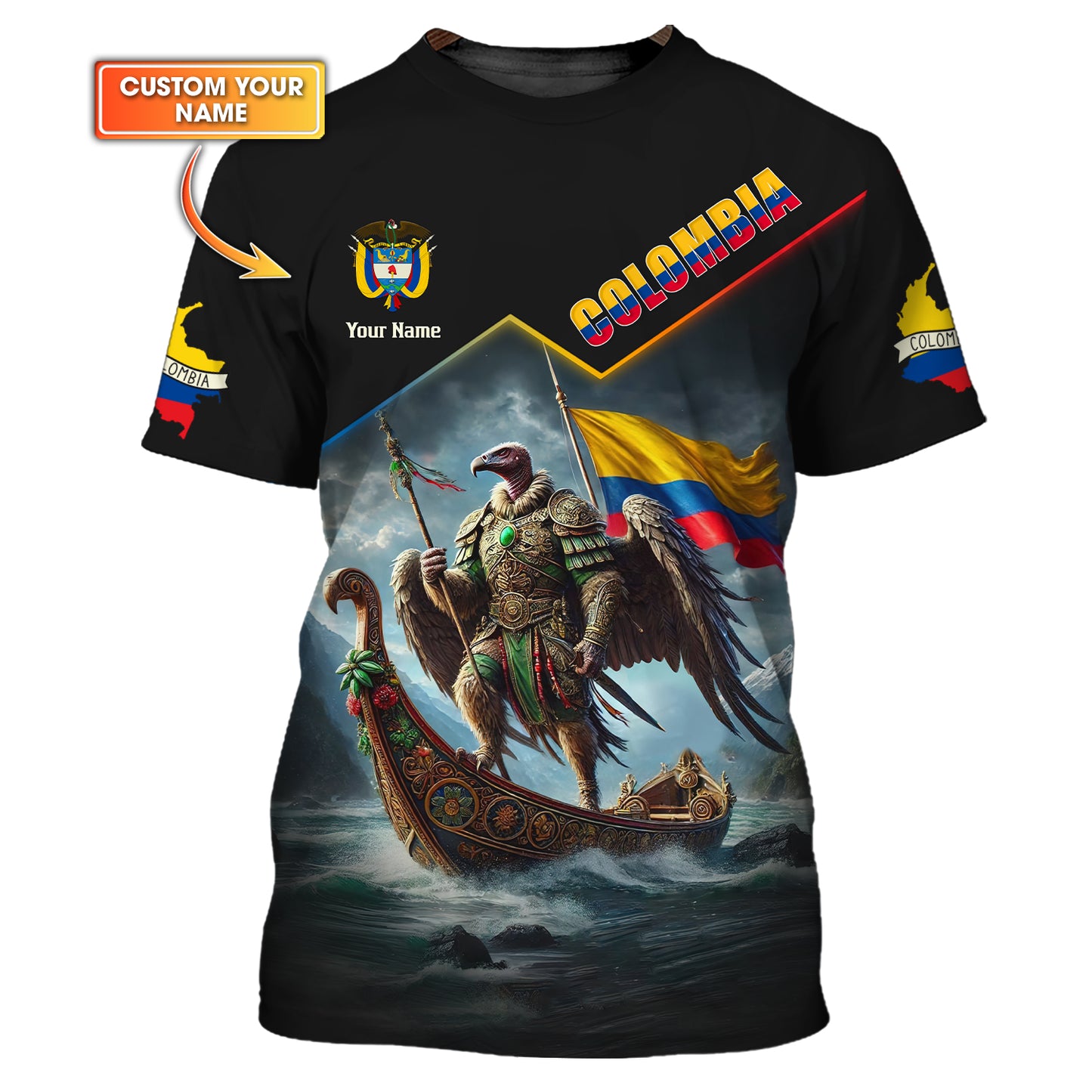 Andean Condor Warrior With Colombia Flag Custom T-Shirts Gift For Colombia Lovers