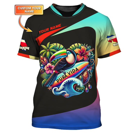 3D Full Print Pura Vida Customizable Tropical Paradise T-Shirt Personalized Name Gift For Costa Rica Lovers