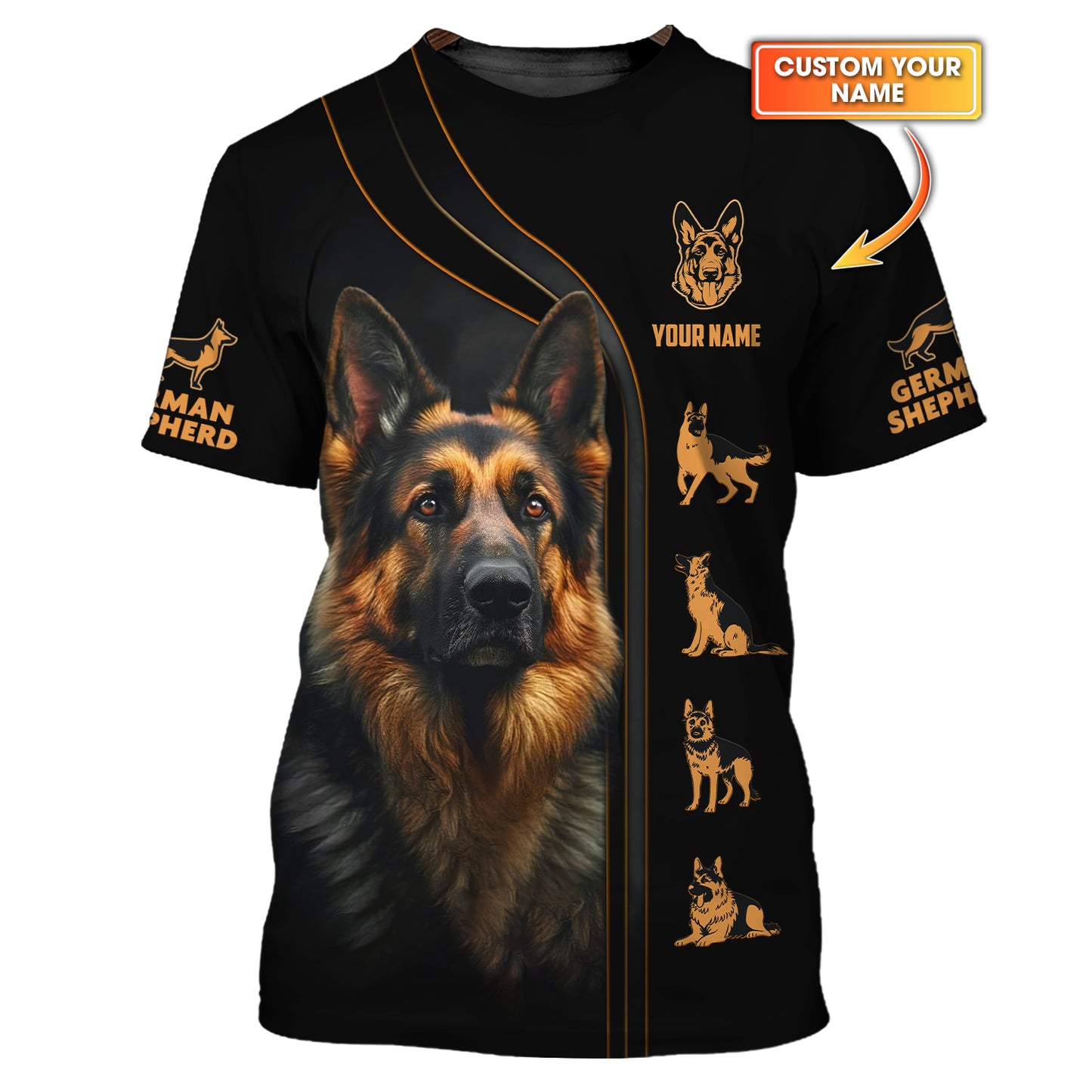 Camiseta con nombre personalizado de pastor alemán, regalo para amantes de los perros, camisetas 3D