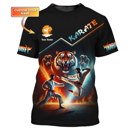 3D Full Print Karate With Tiger Spirit T-Shirt Personalized Name Gift For Karate Lovers