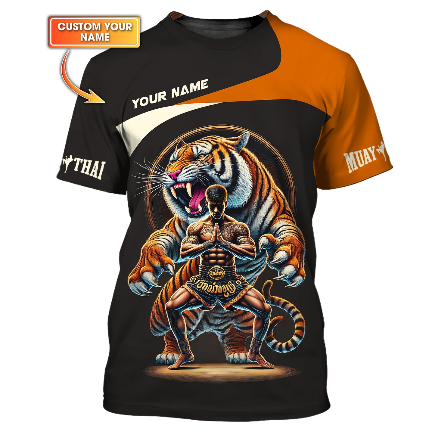 T-shirt personnalisé avec nom imprimé en 3D Tiger Muay Thai, cadeau personnalisé pour les amateurs de Muay Thai