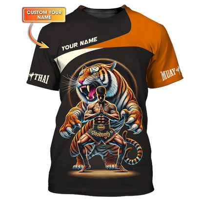 T-shirt personnalisé avec nom imprimé en 3D Tiger Muay Thai, cadeau personnalisé pour les amateurs de Muay Thai