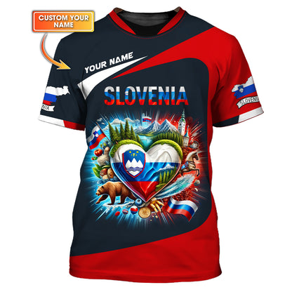 T-shirt Slovénie Heart Life avec nom personnalisé T-shirt Slovénie unisexe