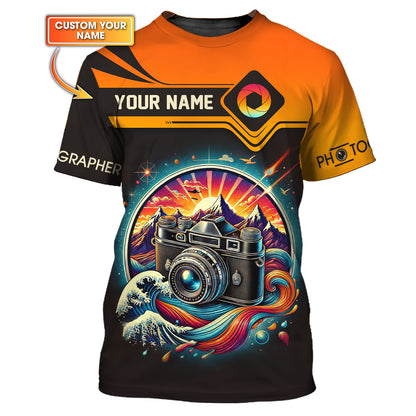 Camera Along With Colorful Landscape Custom Name Shirts Photography 3D Shirt Gift For Photographer Lover