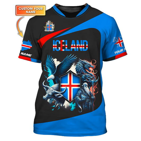 Coat Of Arms Iceland Custom T- Shirts Gif For Icelandic Lover 3D Shirt