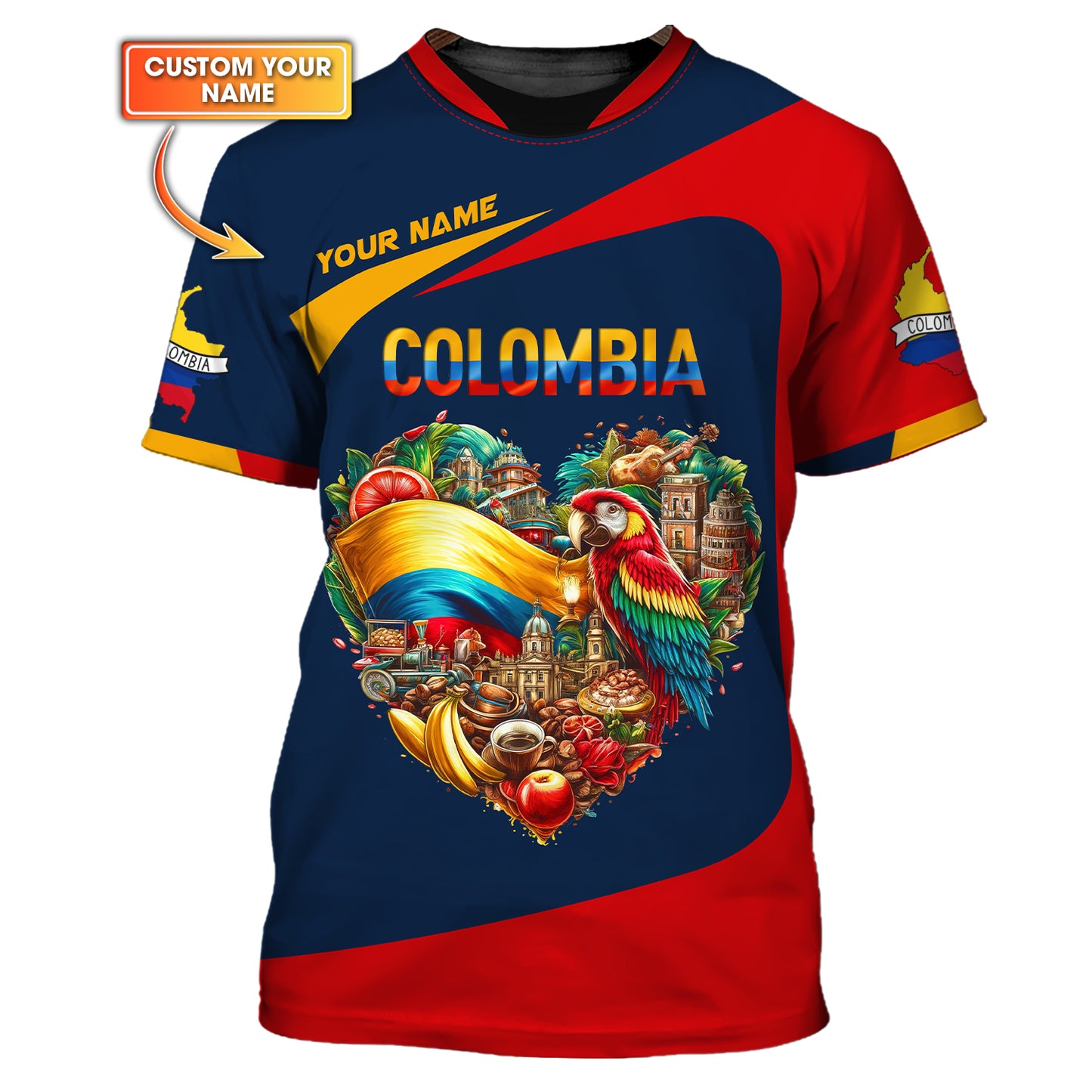 T-shirt Colombia Heart Life avec nom personnalisé T-shirt Colombia unisexe