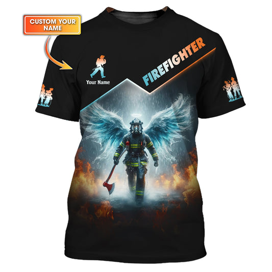 Custom Firefighter Angel T-Shirt Personalized Name Gift For Firefighter Lovers