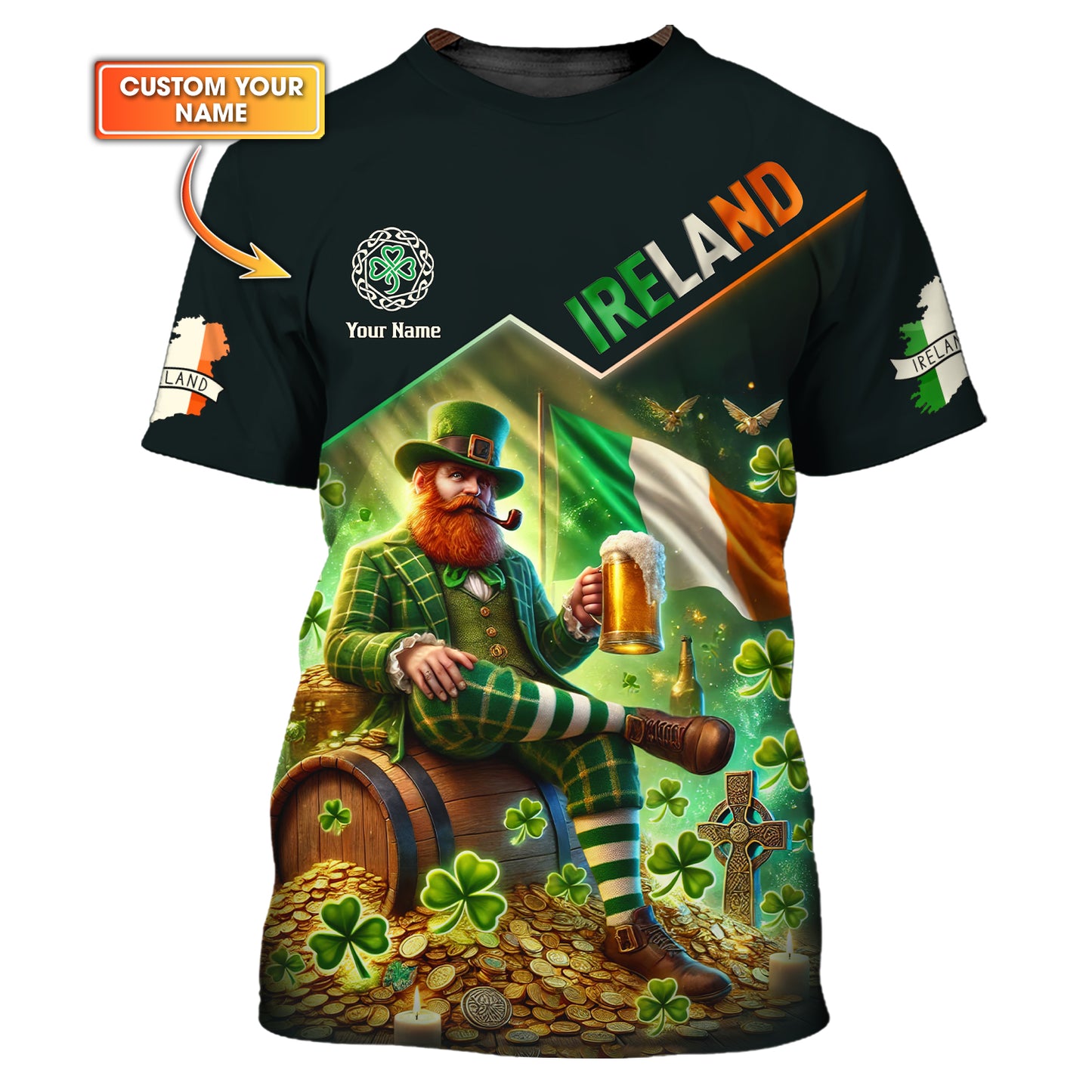 Camisetas de guerrero irlandés con impresión 3D completa, regalo con nombre personalizado para amantes de Irlanda