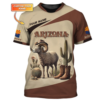 3D Full Print Bighorn Sheep Of Arizona T-Shirts Personalized Name Gift For Arizona Lovers