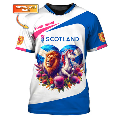 Camiseta personalizada con nombre y estampado 3D de león con unicornio en Escocia como regalo para amantes de Escocia