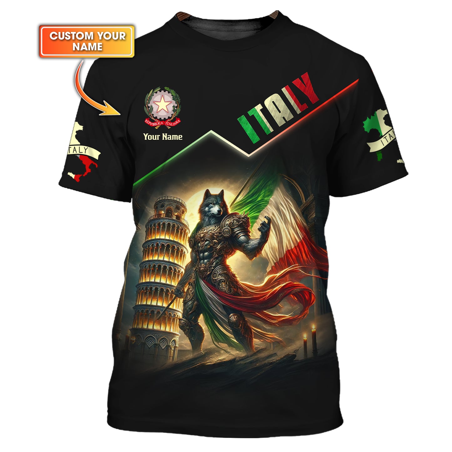 Guardians Of Italy Custom T-Shirt With Wolf Warrior And Italian Pride Personalized Name Gift For Italian Lovers