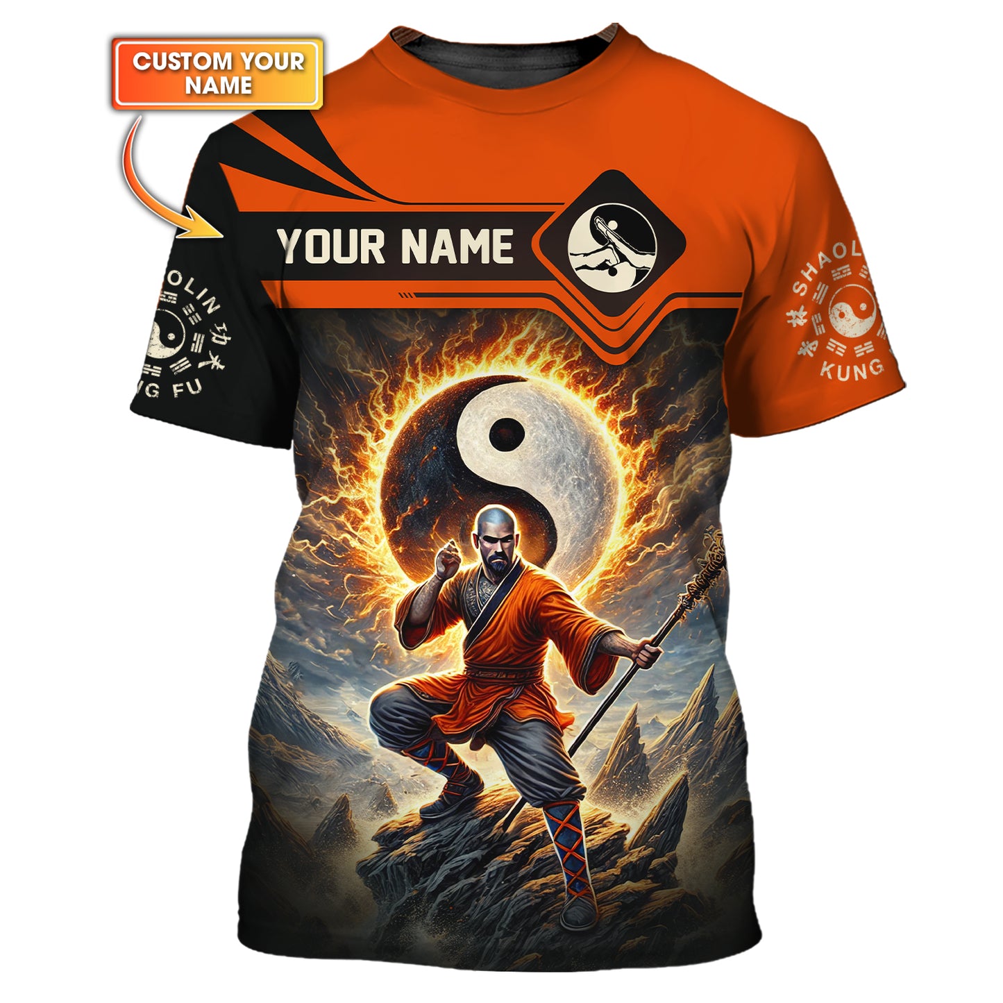 T-shirt Shaolin Kung Fu avec impression 3D complète et symbole Yin et Yang, cadeau personnalisé pour les amateurs de Shaolin Kungfu