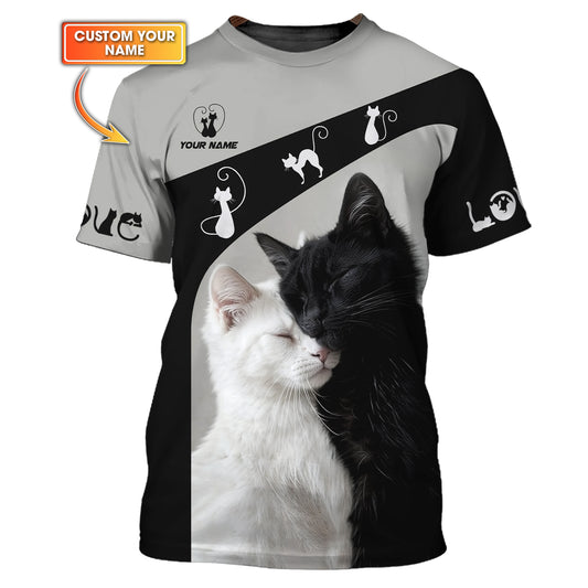 Cat Custom Name 3D Shirt Black With White Cat Gift For Cat Lovers