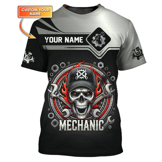 3D Full Print Mechanic Skull T-Shirt Personalized Name Gift For Mechanic Lovers