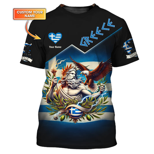 Camisetas con estampado 3D completo de Zeus con águila de Grecia, regalo con nombre personalizado para amantes griegos