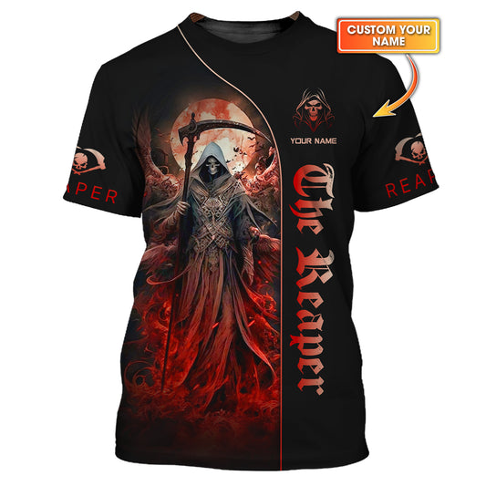 Camisetas con estampado 3D completo de El Segador con Luna Roja, regalo personalizado con nombre para amantes de las calaveras