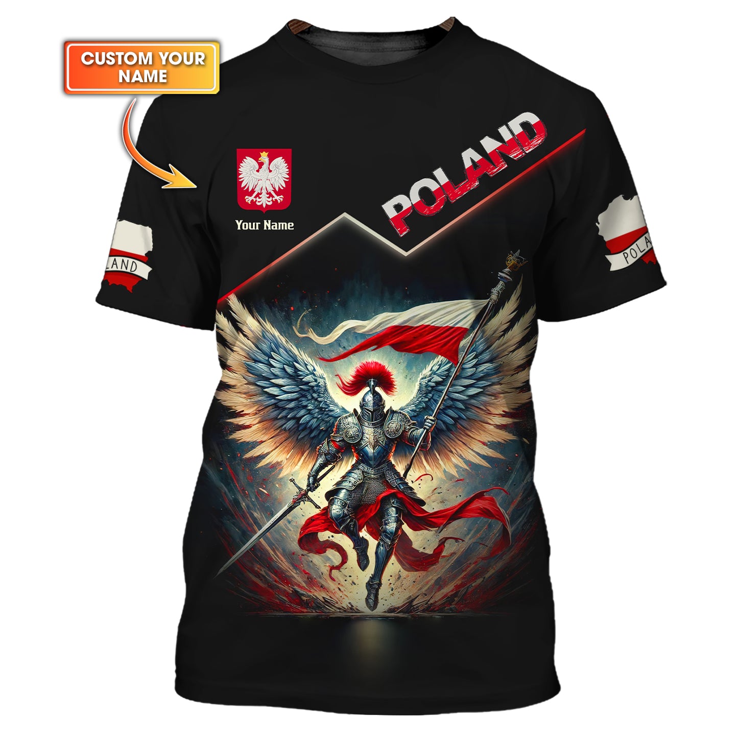 3D Full Print Winged Knight Of Poland T-Shirts Personalized Name Gift For Polish Lovers